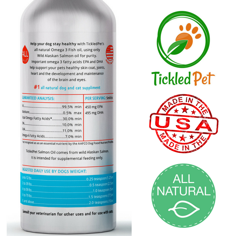 Wild Alaskan Salmon Fish Oil Omega 3 Liquid Food Supplement for Dogs & Cats - TickledPet