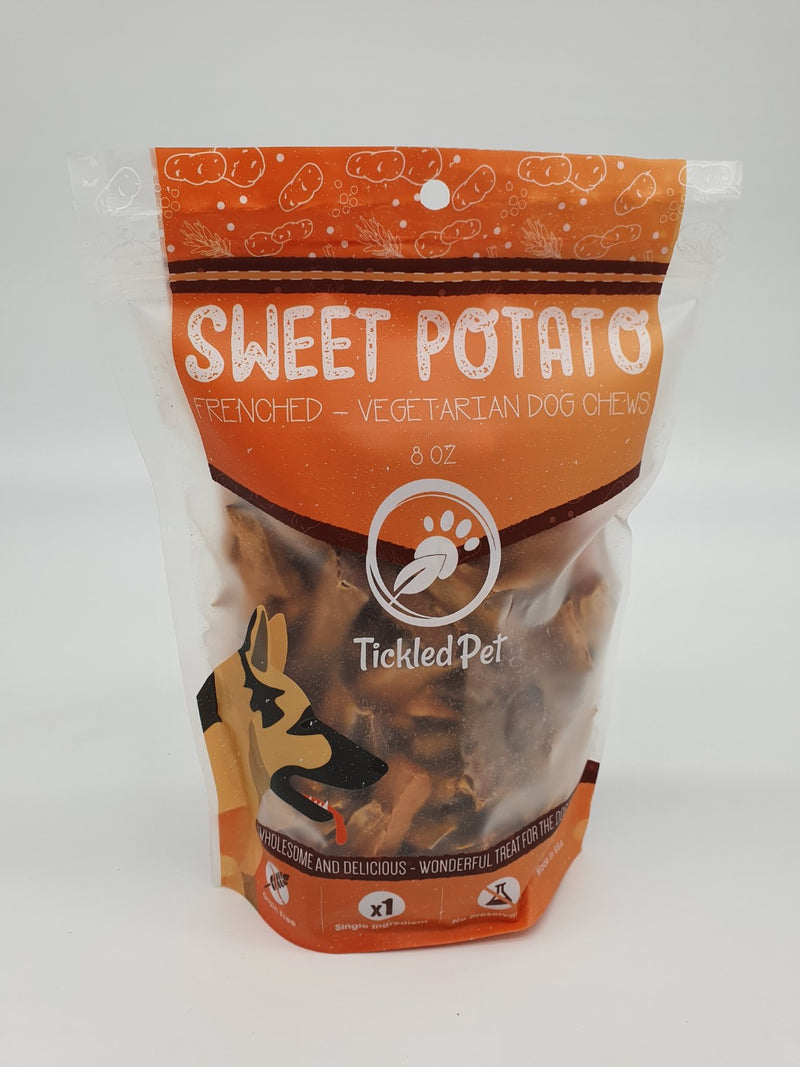 Sweet Potato Frenched Natural American Chewy Rawhide Alternative Dog Treats 8 oz - TickledPet