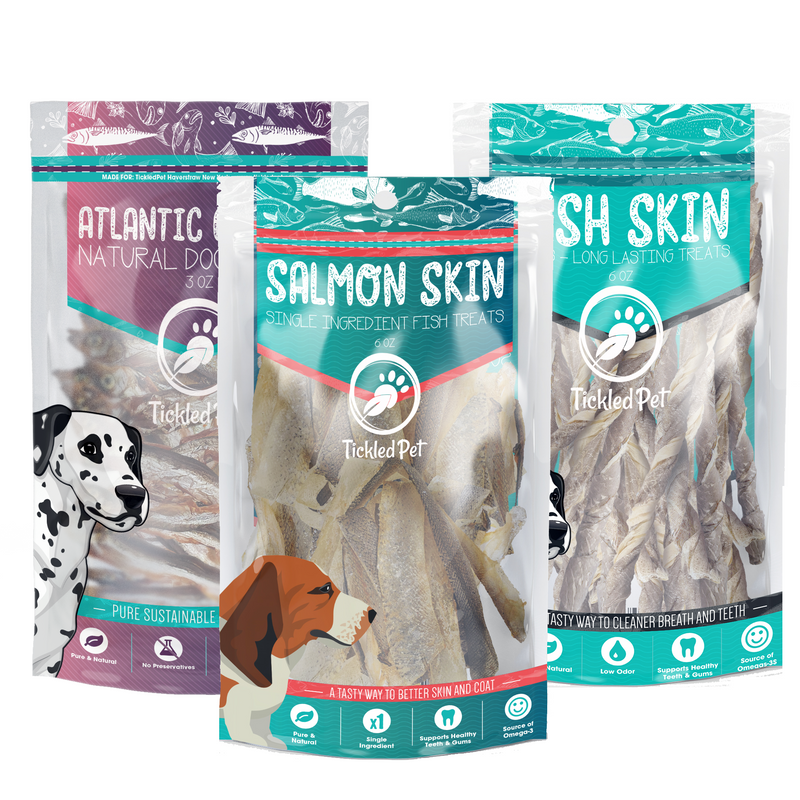 Fish Treat Combo Pack for Dogs Cod Skin Rolls Salmon Skin and Whol